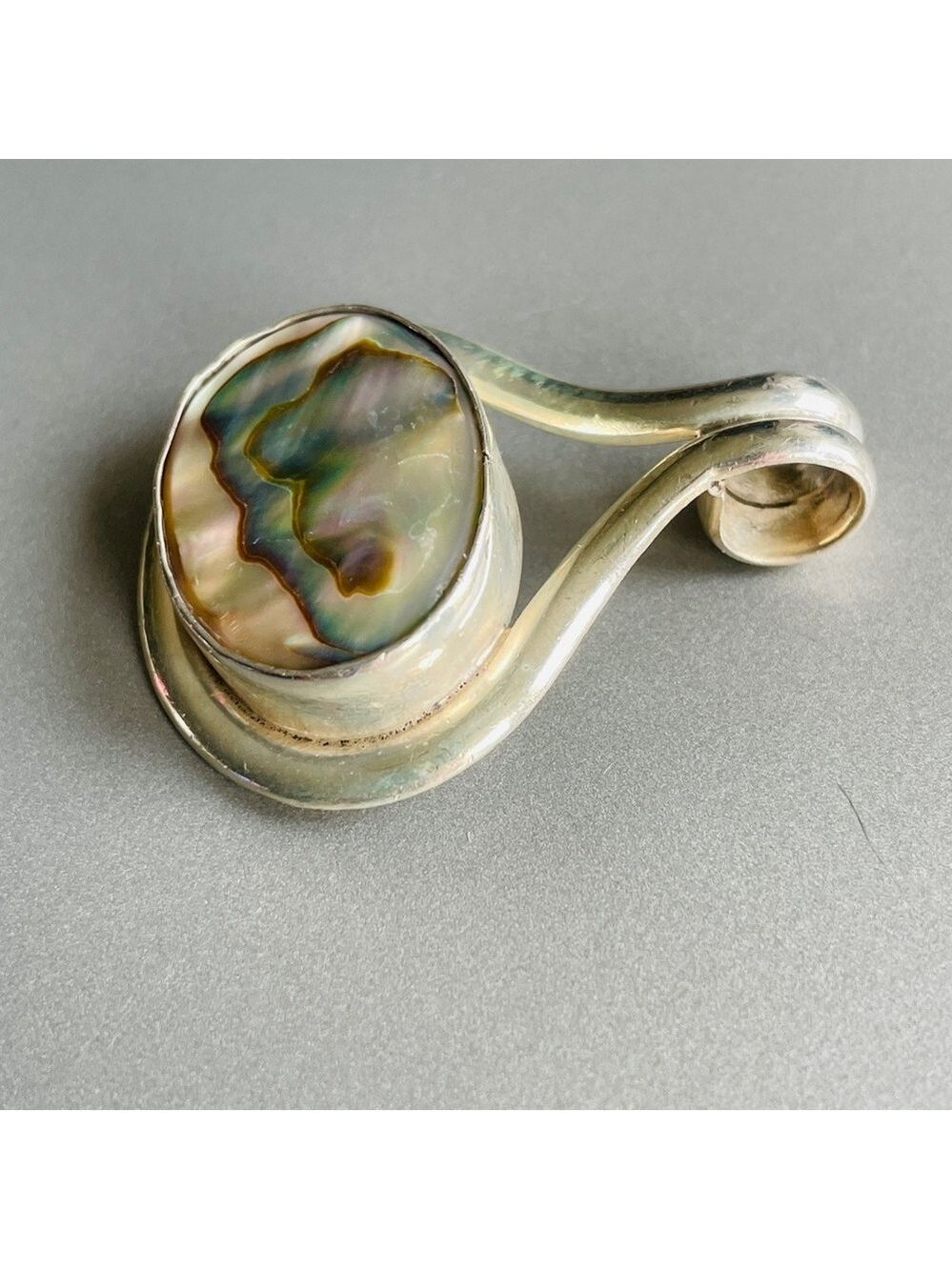 Vintage Mexico Abalone Shell Sterling Silver Split Bail Large Pendant Ne… - Picture 4 of 6